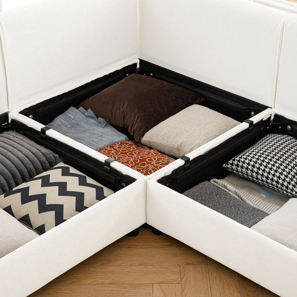 English Elm Modular 4-Seat L-Shaped Sofa - Soft Chenille, Ergonomic Backrests, Storage Solutions For Cozy Living W714S01042