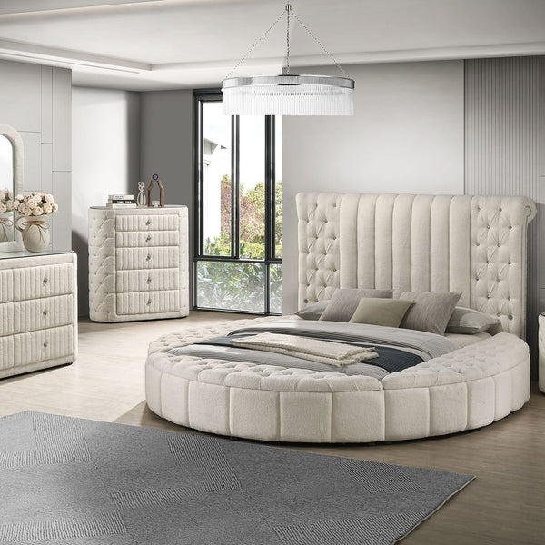 English Elm Santiago Bouclé Upholstered Eastern King Bed with Channeled Headboard and Usb Charging B062S01768