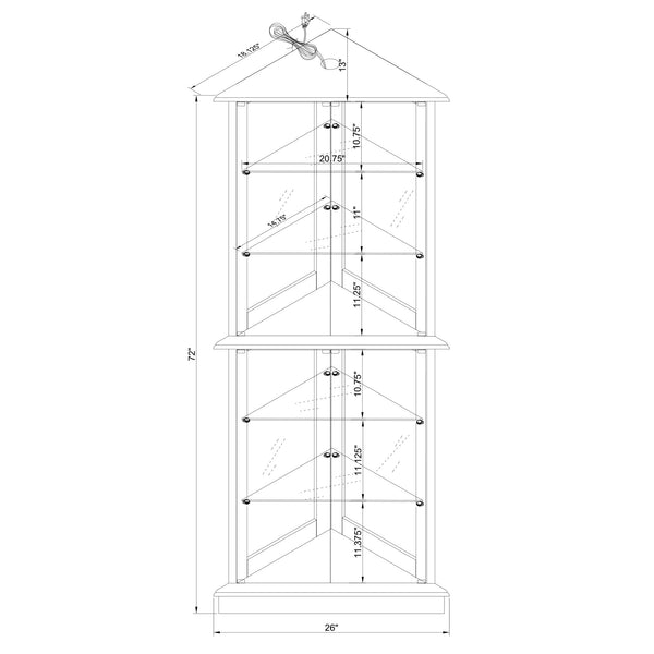 English Elm Corner Curio Display Cabinet with Mirrored Back, Interior Lighting, Adjustable Glass Shelves, Elegant Finish Cherry W1693P171669