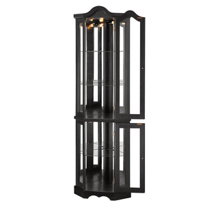 English Elm Lighted Corner Curio Cabinet With Adjustable Shelves & Integrated Lighting - Stylish Oak Display Solution W1758P300124