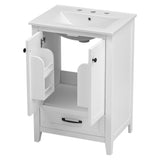 English Elm 24" Bathroom Vanity With Sink, Bathroom Vanity Cabinet With One Drawer and Doors, Solid Wood and Mdf, White