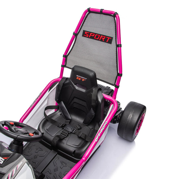 English Elm 24v Dual Motor Kids Go Kart with Drift Mode Roll Cage and Rear Suspension Ages 6 to 12 Rose Pink W1578P454058