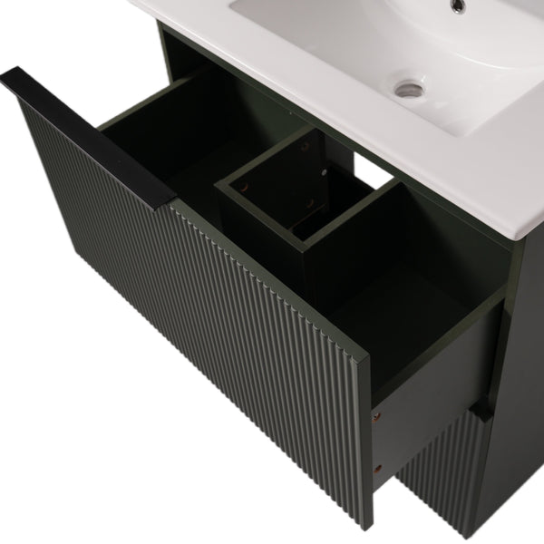 English Elm Christopher Knight Home® - 30" Bathroom Vanity With Elegant Ceramic Sink, Soft-Close Drawers & Fluted Green Design For Modern Spaces N817P295760G