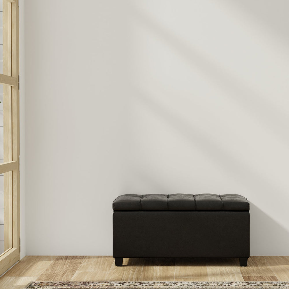 English Elm Sienna Tufted Vegan Leather Storage Ottoman Bench with Lift Top and Vintage Appeal B136P252707