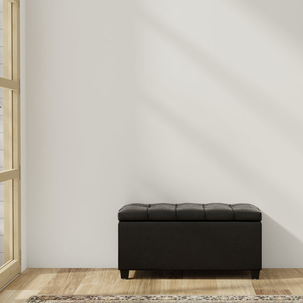 English Elm Sienna Tufted Vegan Leather Storage Ottoman Bench with Lift Top and Vintage Appeal B136P252707