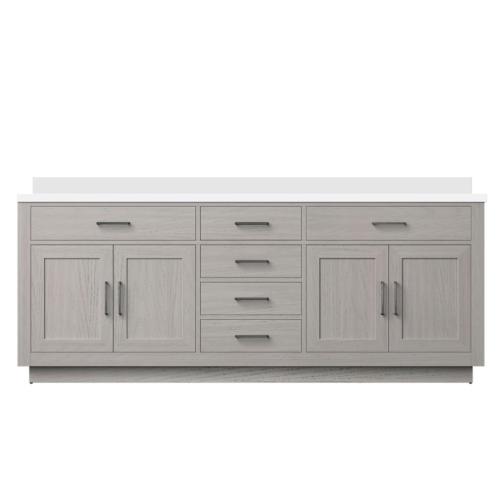 English Elm White Oak Double Bath Vanity 84" W With Durable White Quartz Top - Elegant & Functional Design B2731P257875-GIGA
