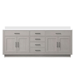 English Elm White Oak Double Bath Vanity 84" W With Durable White Quartz Top - Elegant & Functional Design B2731P257875-GIGA