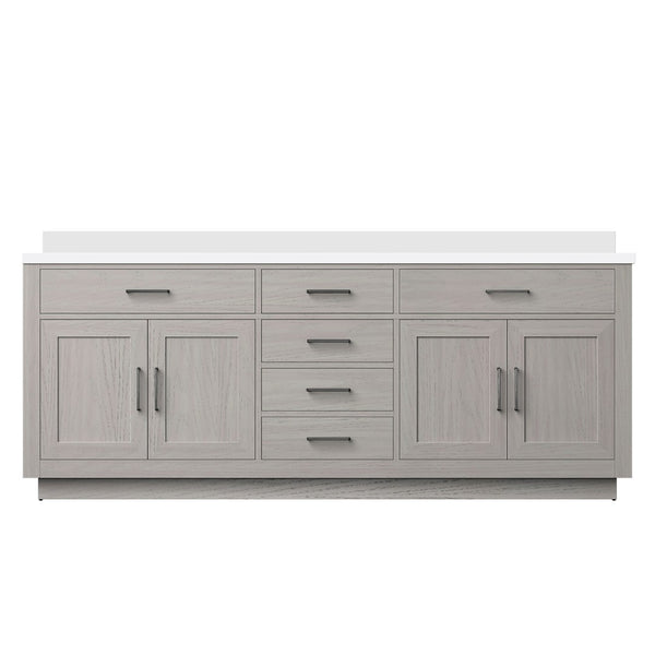 English Elm White Oak Double Bath Vanity 84" W With Durable White Quartz Top - Elegant & Functional Design B2731P257875-GIGA
