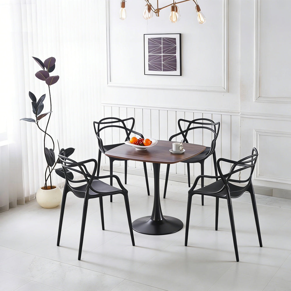 English Elm 1+4,5pieces Mid-century Dining Set Mdf Top Metal Pedestal Base Seats Six W3766S00011