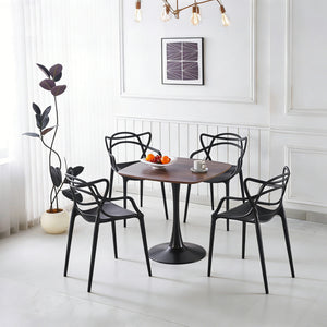 English Elm 1+4,5pieces Mid-century Dining Set Mdf Top Metal Pedestal Base Seats Six W3766S00011
