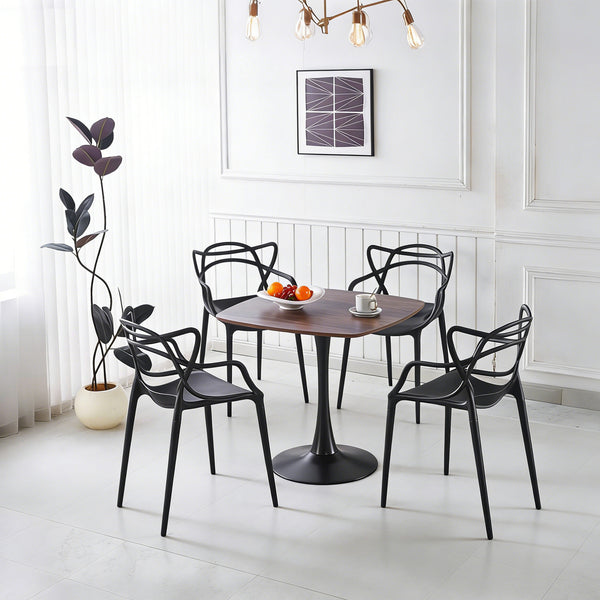 English Elm 1+4,5pieces Mid-century Dining Set Mdf Top Metal Pedestal Base Seats Six W3766S00011