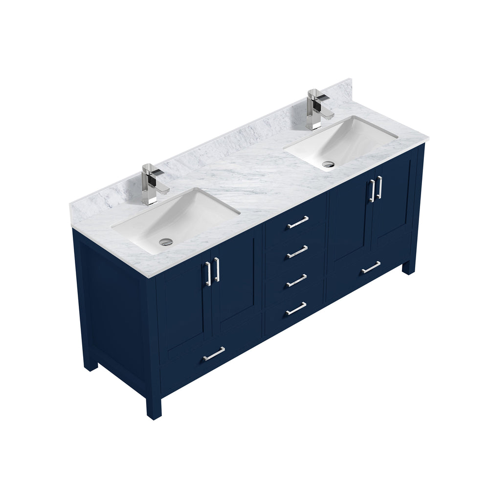 English Elm Navy Double Bath Vanity 80" W x 22" D with Carrara Marble Top, Faucet Set, Soft-Close Storage Elegance B2731P259139