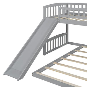 English Elm Twin Over Kids Bunk Bed with Built-in Slide Solid Pine Frame Gray Finish LT100514AAE