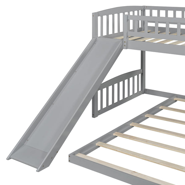 English Elm Twin Over Kids Bunk Bed with Built-in Slide Solid Pine Frame Gray Finish LT100514AAE