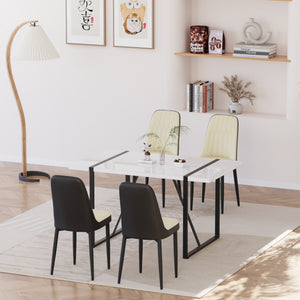 English Elm 55 Inch Industrial Dining Set White Mdf Table Matte Black Legs Four Padded Pu Chairs Beige+Black,White W2189S00853