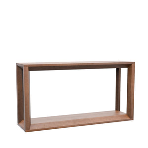 English Elm 60" Solid Wood Veneer Console Table Distressed Finish Four Pillar Base Entryway Living Room Dark Brown W1435P337643