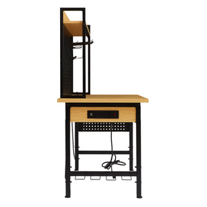 English Elm 48''adjustable Rolling Workbench Steel Frame Pegboard Outlets Garage Workshop W1162P223029