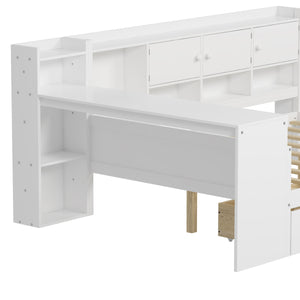 English Elm Wooden L-shape Twin Daybed with Desk Bookshelf and Nine Storage Compartments N733S351668K