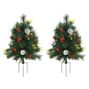 English Elm HOMCOM 22.5" Outdoor Pre-Lit Christmas Shrub 2-Pack with 24 Warm White LEDs, 8 Modes & Stakes W2225P249634