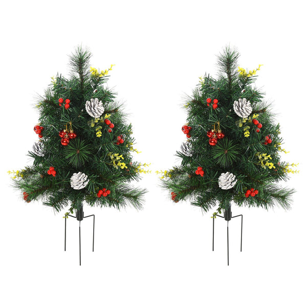 English Elm HOMCOM 22.5" Outdoor Pre-Lit Christmas Shrub 2-Pack with 24 Warm White LEDs, 8 Modes & Stakes W2225P249634