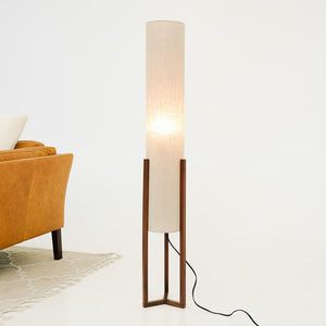 English Elm Arc Floor Lamp with Walnut Base and Drum Shade for Reading or Bedroom Ambiance B183P315102