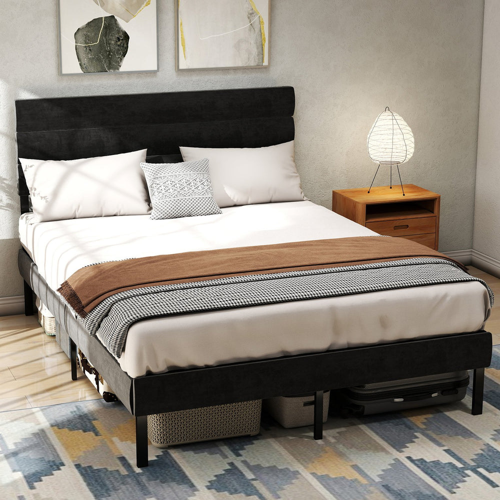English Elm Queen Upholstered Platform Bed Fabric Headboard 14 Inch Storage No Box Spring T3963P383602