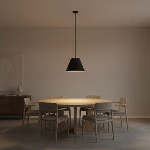 English Elm 16 Inch Sculptural Matte Pendant Light with Etched Glass Diffuser for Kitchen or Dining Black B370P403644