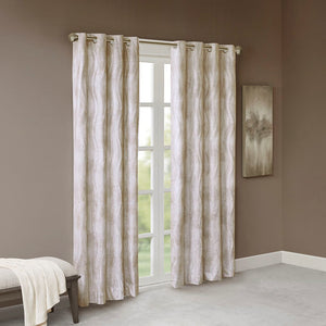 English Elm Printed Jacquard Grommet Top Total Blackout Curtain Panel Ivory Wavy Sheen 50x95 Energy-Saving Privacy B03599809