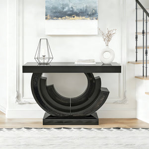 English Elm Mirrored Console Table with Diamond Inlay Double O Base Glam Entryway Accent Black W3836P420833