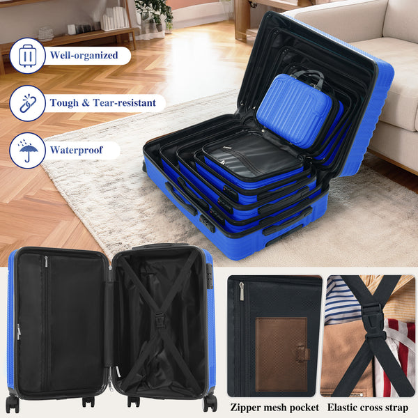 English Elm 6-piece Hardshell Abs Luggage Set with Spinner Wheels Tsa Lock Scratch Resistant Shell N730P354689D