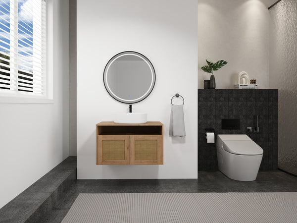 English Elm 30" Bathroom Vanity With Integrated Sink, Soft-Close Doors, & Modern Floating Design For Minimalist Space W999S00397