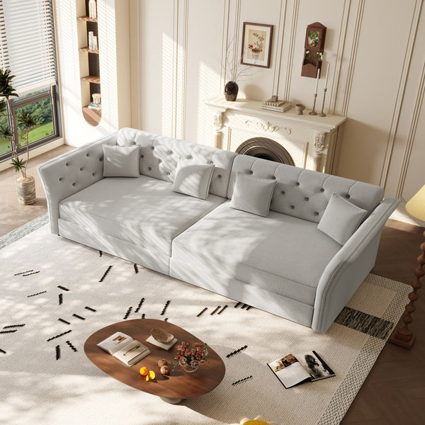English Elm 100" Oversized Velvet Sleeper Sofa with Floral Tufted Cushions for Living Room Light Grey W1885S00302