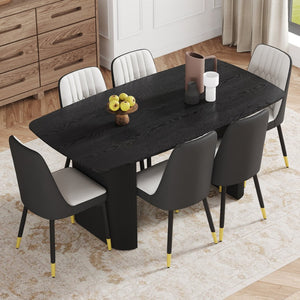 English Elm Table And Chair Set – Modern Black Wood Grain Dining Table With 6 Stylish Pu Cushioned Chairs W1151S04178-GIGA