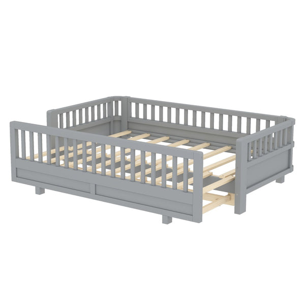 English Elm Twin Xl Convertible Platform Bed With Guardrails, Solid Wood Frame In Gray - Safe & Stylish Sleep Solution W1580S00242-GIGA