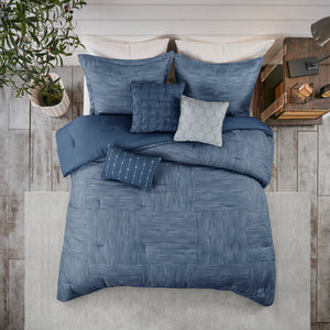 English Elm 7 Piece Printed Seersucker Comforter Set Navy Cal King – Textured Seersucker, Hypoallergenic Fill, Bedskirt Included B03597180