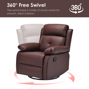 English Elm Small Rocker Swivel Recliner Chair with 360° Swivel, 30° Rocking and Adjustable 90–150° Recline Comfortability Brown T3623P380479