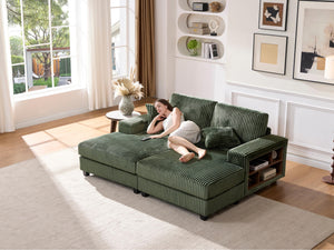 English Elm Convertible Corduroy Sleeper Chair - Plush Oversized Double Chaise Lounge With Smart Storage Solution W1793S00032