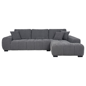English Elm Plather Luxe Upholstered Sectional with Right Chaise, Grid-Tufted Reversible Cushions & Sturdy Block Legs Charcoal grey B062S01356