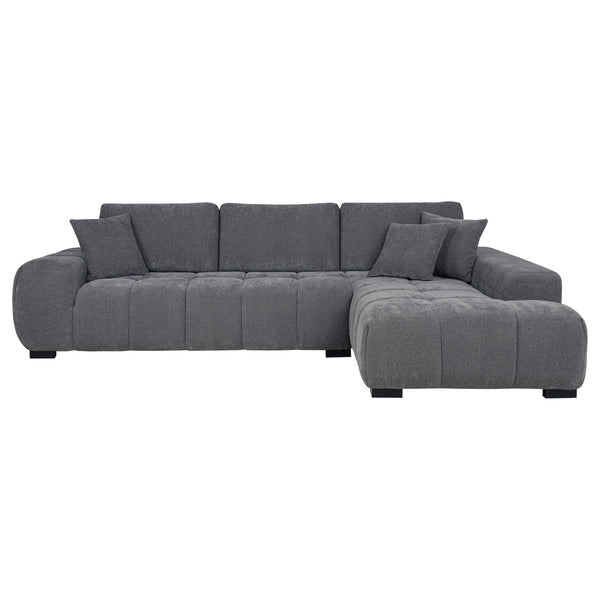 English Elm Plather Luxe Upholstered Sectional with Right Chaise, Grid-Tufted Reversible Cushions & Sturdy Block Legs Charcoal grey B062S01356