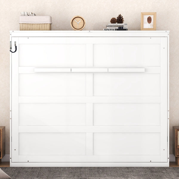 English Elm Queen Murphy Wall Bed with Dual Piston Mechanism Space Saving Mdf Cabinet Frame White LP000665AAK-2