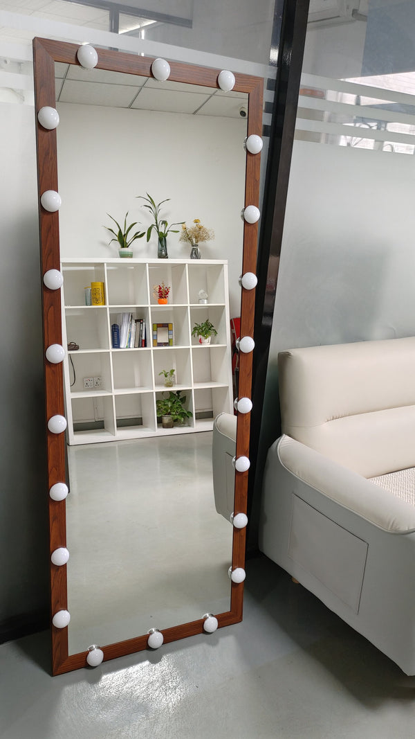 English Elm Hollywood Full Length LED Mirror with 22 Bulbs, 3 Color & Brightness Modes, Walnut Frame, Touch Control W708P297645