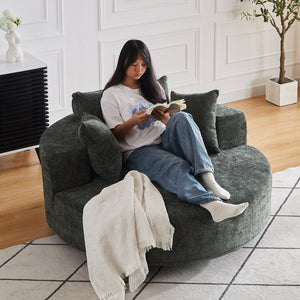 English Elm 55''L Chenille Foam Single Swivel Chair with Plush Backrest Pillow, 360° Smooth Recline for Living Room Lounge Comfort Green W834S00354