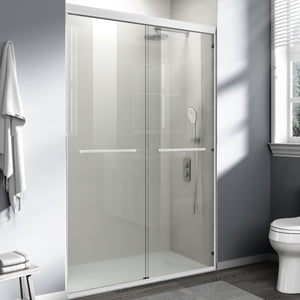 English Elm 44" Semi-frameless Double Sliding Shower Door Brushed Gold Tempered Glass Walk-in White W1920P385296
