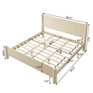 English Elm King Rubberwood Platform Bed with Headboard, 10 Slats, 600lb Support, Beige Finish, No Box Spring Needed W1716S00025