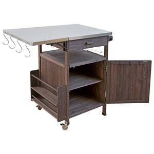 English Elm K&K 40.5" Outdoor Grill Cart with 201 Stainless Top, Solid Fir Storage, Drop Leaf & Lockable Wheels Brown N707P228272Z
