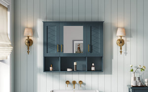 English Elm 35 Inch Wall Mount Medicine Cabinet Soft Close Mirror Storage for Modern Bathroom Blue N710P389453C