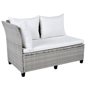 English Elm TOMAX 5-Piece Outdoor Rattan Sectional Sofa Set with Extendable Side Tables and Dining Table White SP100006AAK