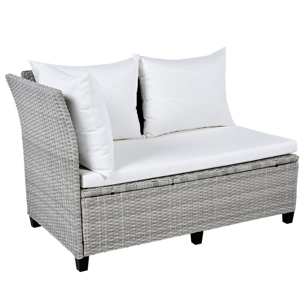 English Elm TOMAX 5-Piece Outdoor Rattan Sectional Sofa Set with Extendable Side Tables and Dining Table White SP100006AAK