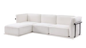 English Elm 102 Inch Linen Modular Sectional Sofa with Hidden Storage and Cloud Cushion Comfort White W1099S00185