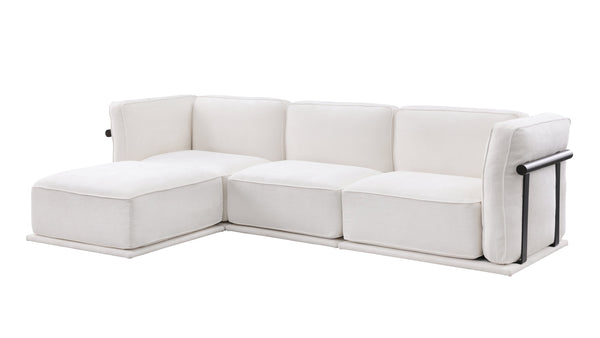 English Elm 102 Inch Linen Modular Sectional Sofa with Hidden Storage and Cloud Cushion Comfort White W1099S00185